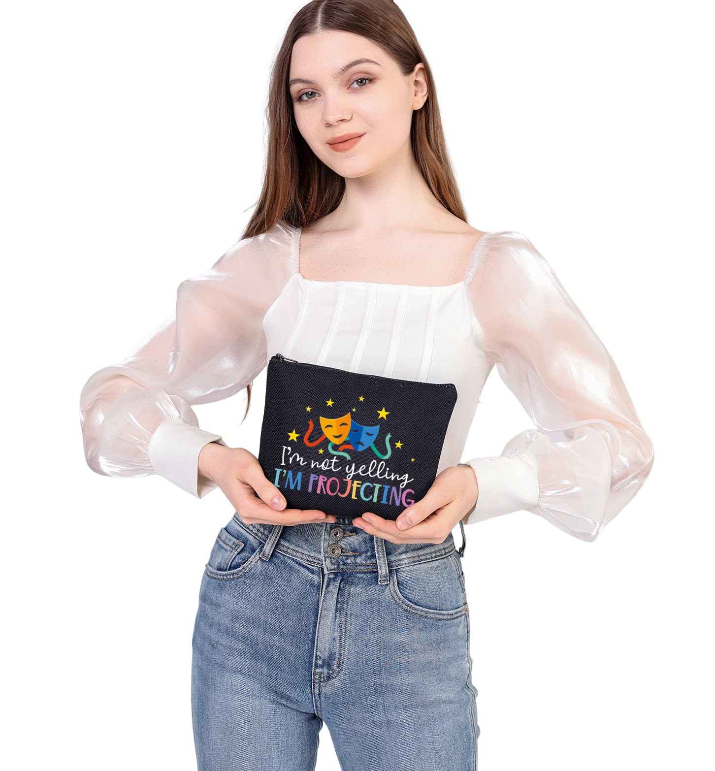 BDPWSS Theatre Makeup Bag Drama Theater Lover Gift Comedy Tragedy Masks Cosmetic Bag i'm Not Yelling I'm Projecting Drama Acting Travel Pouch (Yelling projecting BL)