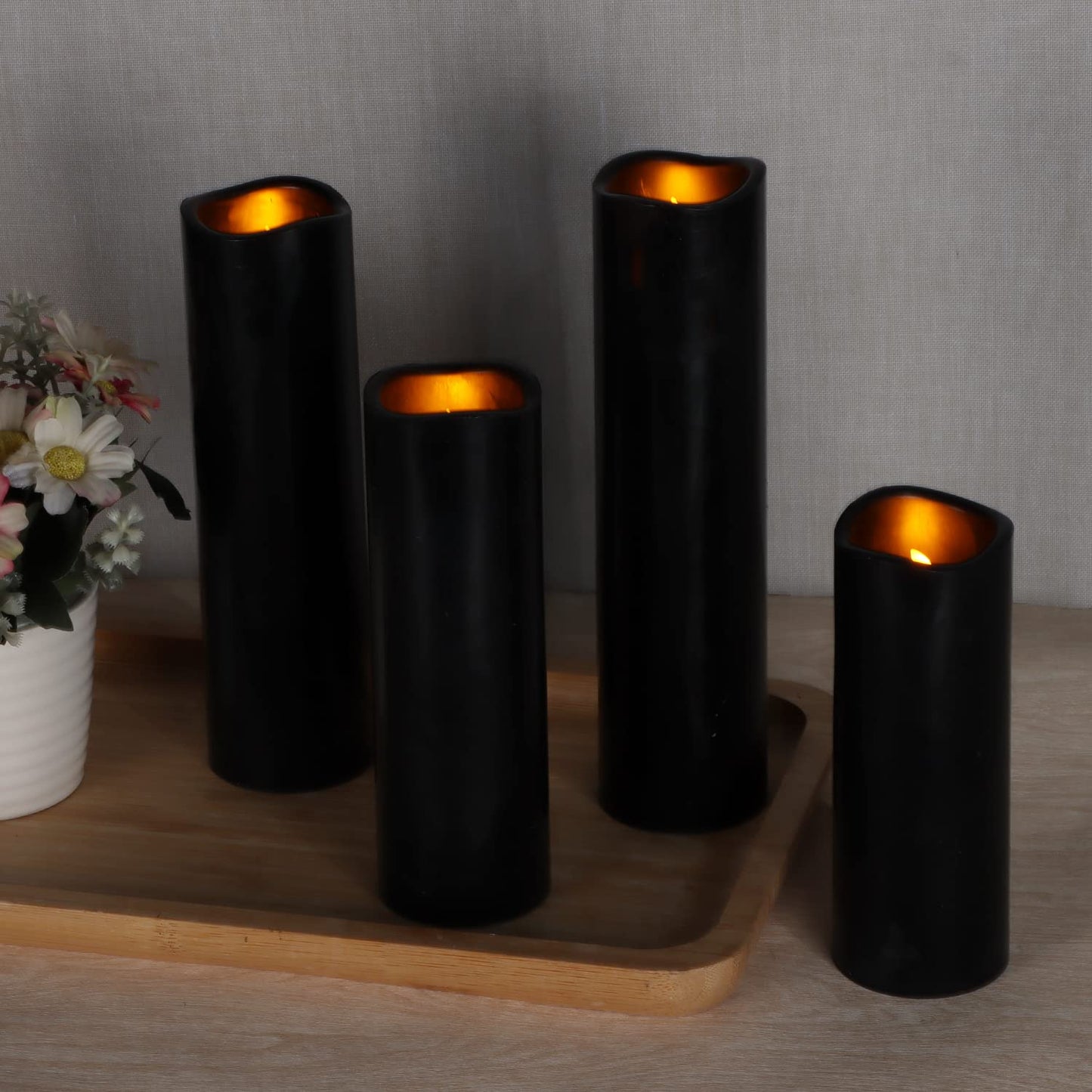 antizer Flameless Candles Led Candles Pack of 9 (H 4" 5" 6" 7" 8" 9" x D 2.2") Black Real Wax Battery Candles with Remote Timer