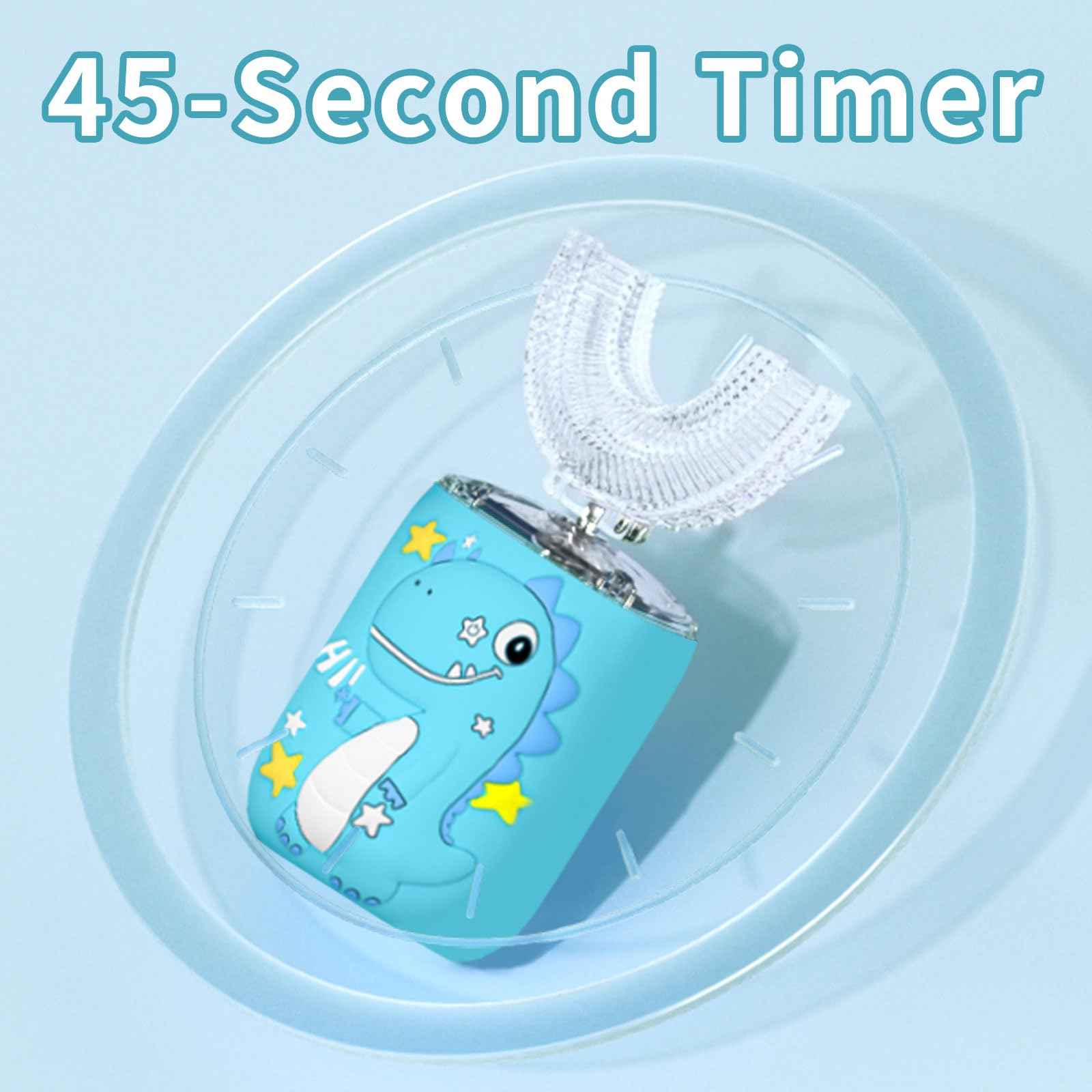 PVOGRT Kids Electric U Shaped Toothbrush,Kids Dinosaur Sonic Full Mouth Toothbrush with 4 Soft Brush Head Automatic 6 Cleaning Modes IPX7 Waterproof 360 Degree Cleaning - Age2-7 Blue