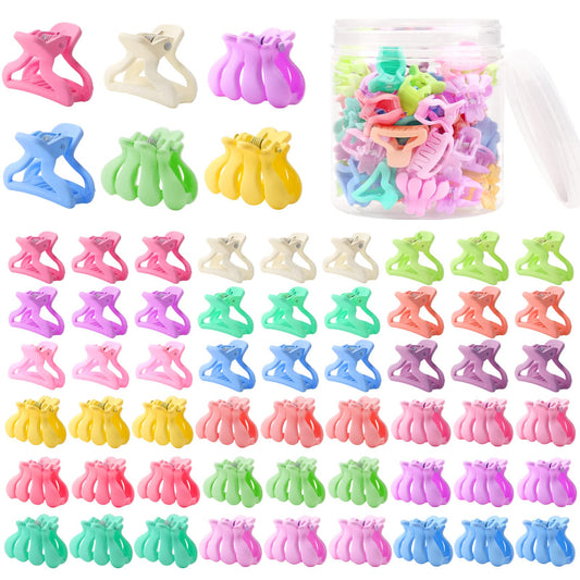 BONNY BOXX 50PCs Mini Matte Hair Claw Clips for Women Girls, Small Tiny Pastel Cute Hair Accessories Jaw Clamps Clips with Box Package, Assorted Colors