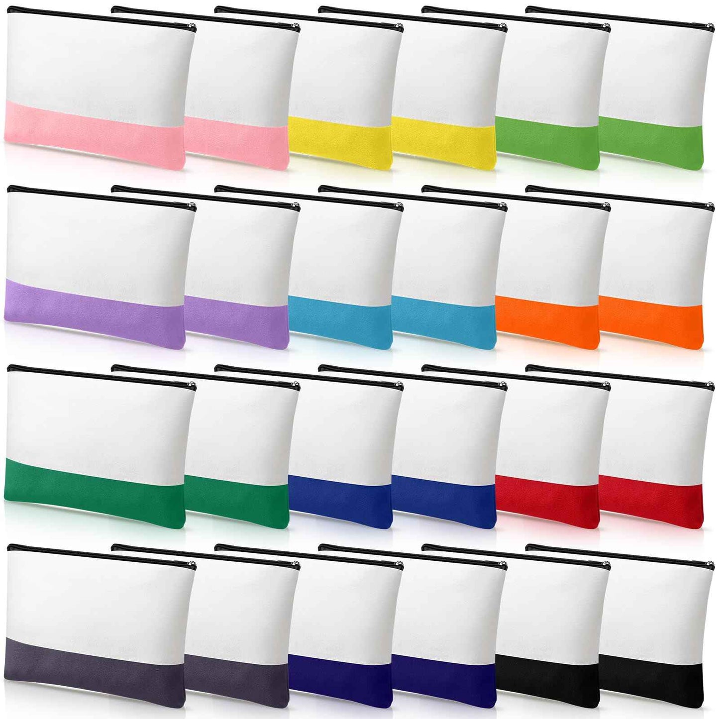 Sweetude 24 Pcs Canvas Cosmetic Bags Bulk 9.84 x 5.12 x 1.97 Inches DIY Blank Makeup Organizer Bag with Zipper Multi Purpose Canvas Pencil Pouch Toiletry Pouch for Women Travel