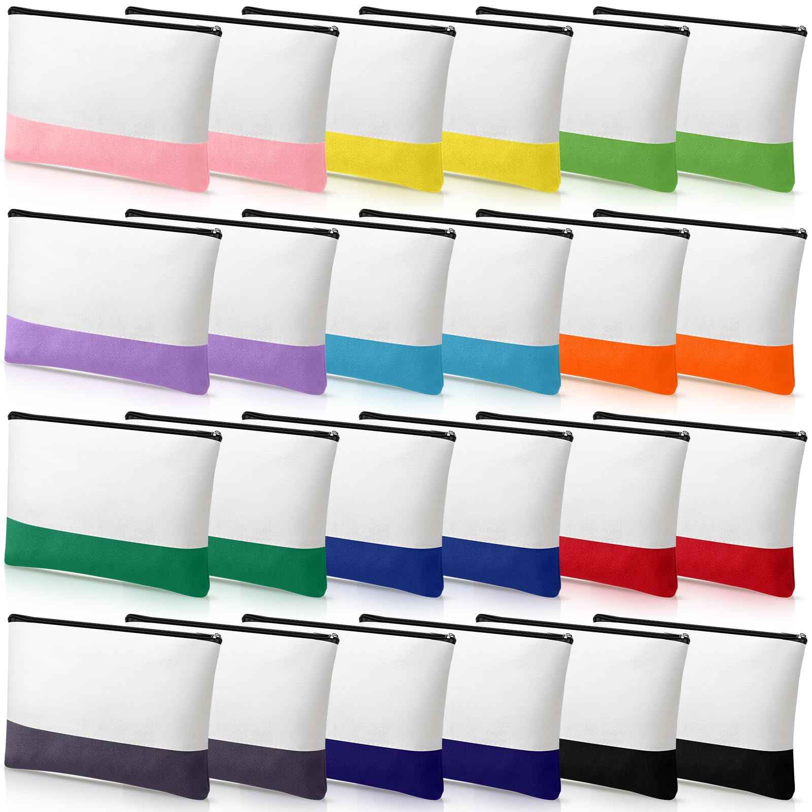 Sweetude 24 Pcs Canvas Cosmetic Bags Bulk 9.84 x 5.12 x 1.97 Inches DIY Blank Makeup Organizer Bag with Zipper Multi Purpose Canvas Pencil Pouch Toiletry Pouch for Women Travel