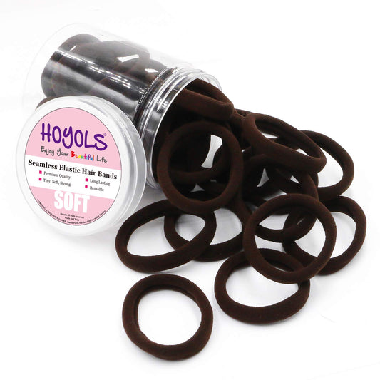 HOYOLS 1.6 Inch Soft & Stretch Elastic Hair Ties Large Hair Bands Nylon Fabric Ponytail Holder for Thick Heavy Curly Hair, No Slip No Damage Seamless Scrunchies Headbands 50 Pcs (Espresso)