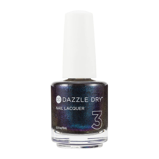 Dazzle Dry Nail Lacquer (Step 3) - Blue Blood - A full coverage galaxy-inspired shimmer that shifts blue, purple and green against a black base. (0.5 fl oz)