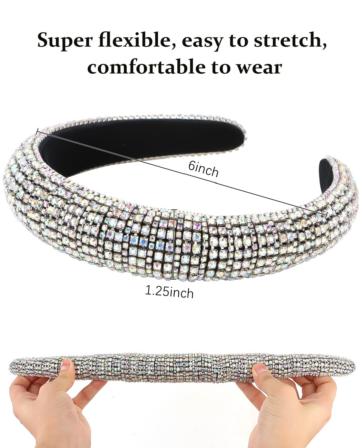 Wecoe Rhinestone Headband Women Girls Thick Padded Headband Bling Glitter Sparkly AB Rhinestone Diamond Disco Headband Fashion Head Band Holiday Formal Hair Accessories For Women Girls Gifts