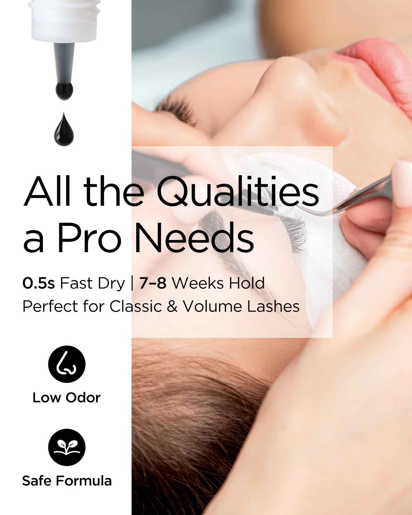 BEYELIAN Sensitive Eyelash Extension Glue 0.17fl.oz/5ml / 0.5Sec Drying Time/Retention – 7-8 Weeks/Black Adhesive/Hypoallergenic Formaldehyde-Free Lash Extension Glue for Professional Use Only