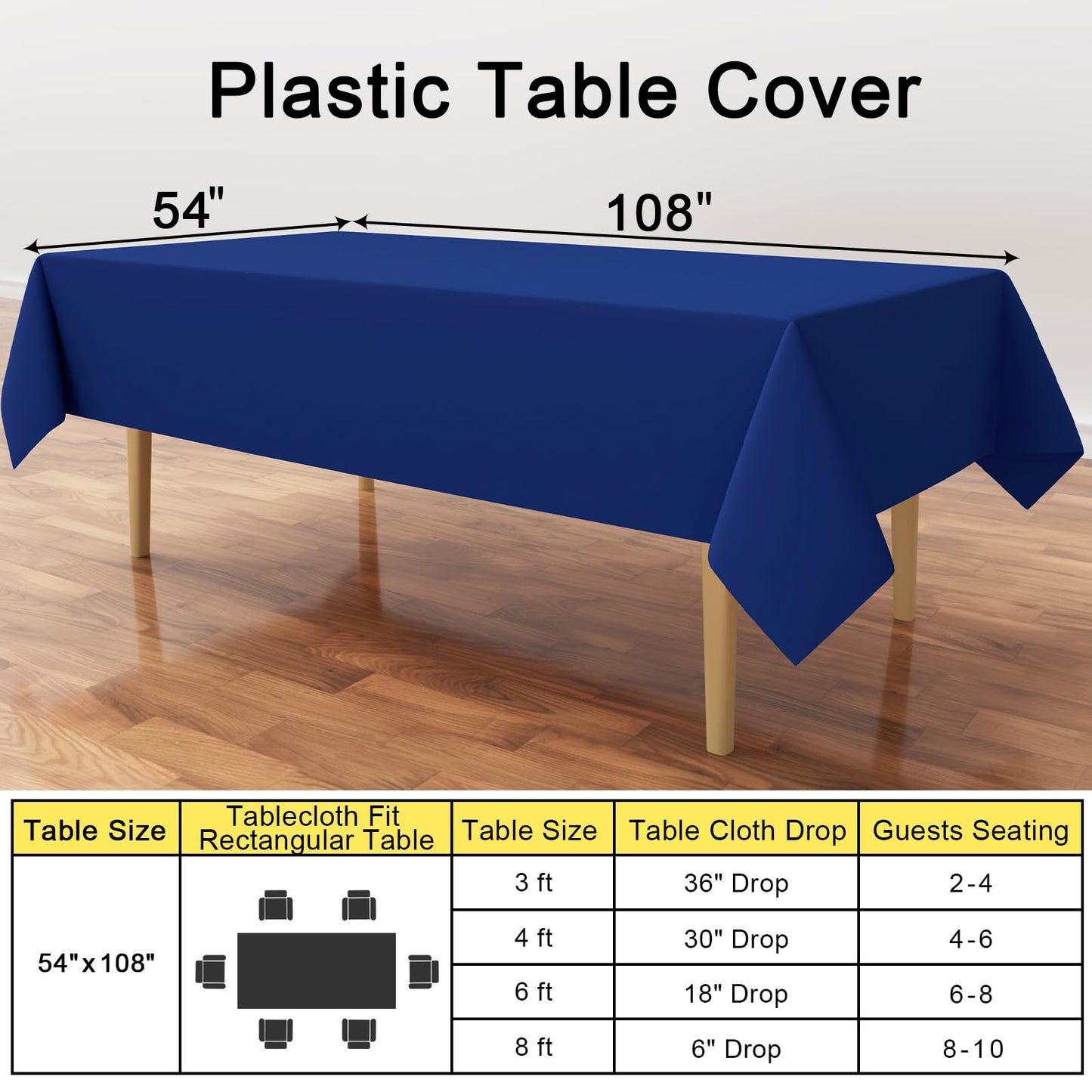 Smiry Disposable Table Cloth - 6 Pack, 54 x 108 Inch Table Cloths for Parties, Decorative Tablecloths for Rectangle Tables, Waterproof Plastic Table Cover, Leakproof & Sturdy, Navy