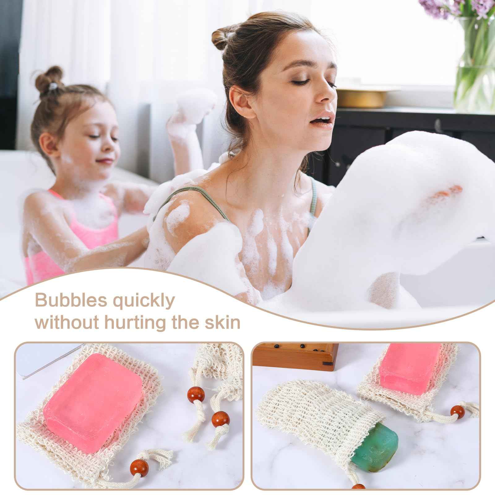 cobee 50 Pcs Soap Saver Bags, Mesh Exfoliating Bar Soap Pouch Sisal Soap Saver Drawstring Soap Holder Plastic-Free for Shower Soap Foaming and Drying