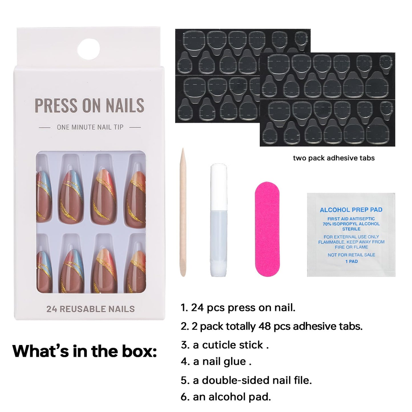 Press on Nails Short,24pcs Anyos Almond French Tip with Gold Glitter Design Fake Nails for Women and Girls with 1 Nail Gule (Almond Gilt multicolor)