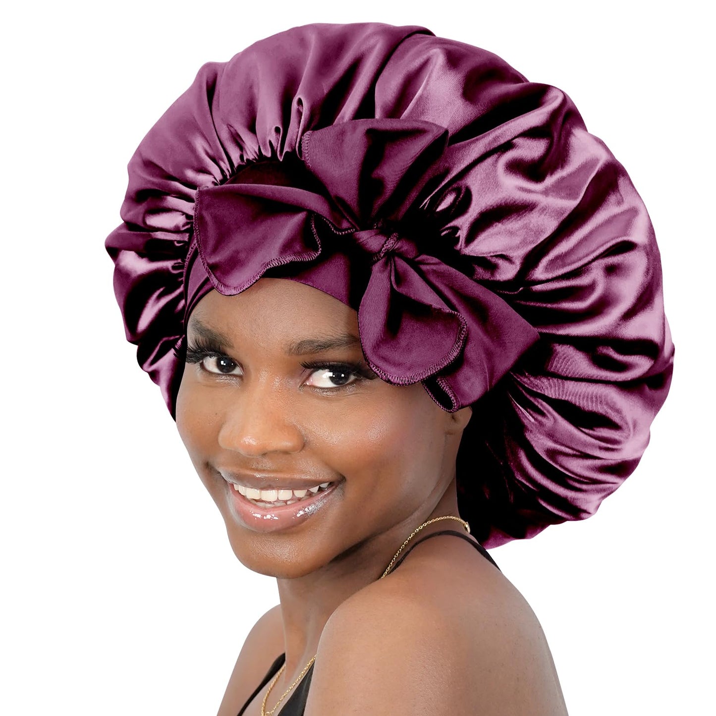 BONNET QUEEN Silk Bonnet for Sleeping Women Satin Bonnet Hair Bonnet Night Sleep Cap Scarf wrap for Curly Hair with tie Band Maroon