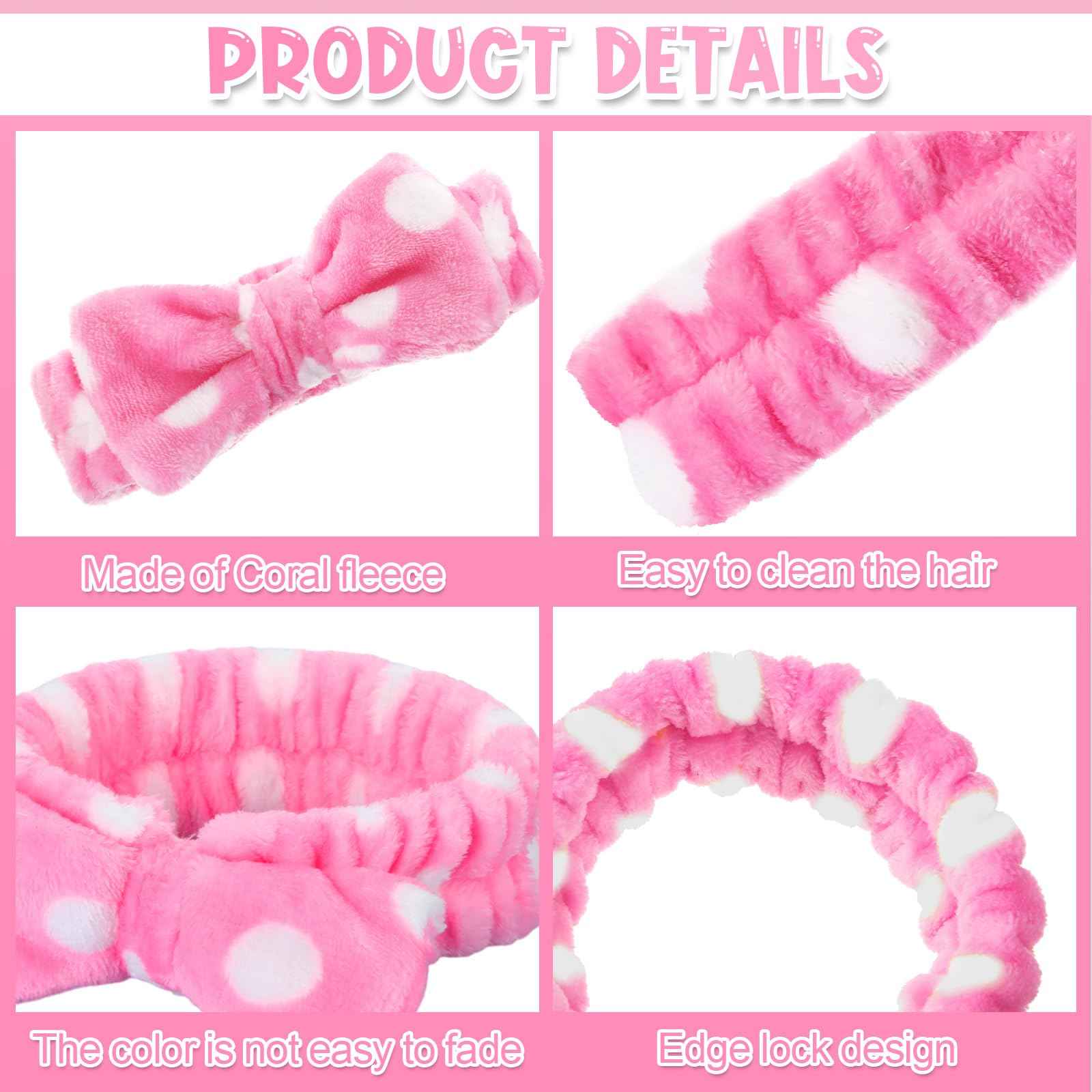 Tigeen 48 Pieces Spa Headband Bulk, Headband for Washing Face, Coral Fleece Bow Hair Band, Skincare Hair Band for Women Shower Cosmetic Facial Makeup Mask (Pink,1 Style)