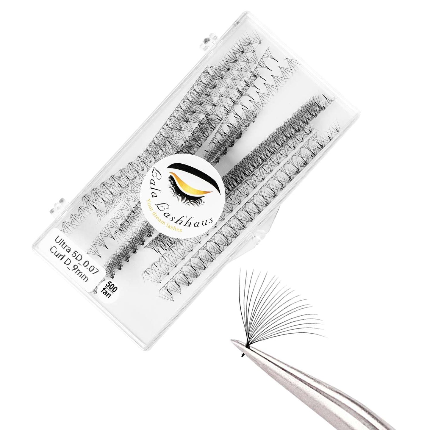 Lala Lashhaus 500 Fans Promade Ultra Speed Lashes | 3D/5D/6D/7D/8D/9D/10D/12D 0.05/0.07 Thickness Size 8-16 mm Length C/D Curl | Handmade Promade Lash Fans Volume Mink (9D,0.05,D,12 mm)