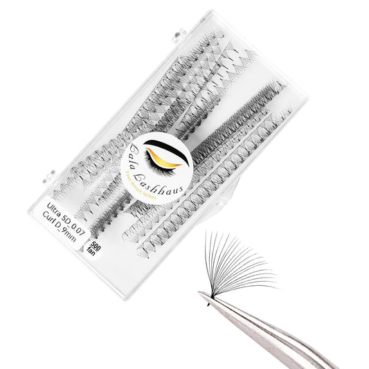 Lala Lashhaus 500 Fans Promade Ultra Speed Lashes | 3D/5D/6D/7D/8D/9D/10D/12D 0.05/0.07 Thickness Size 8-16 mm Length C/D Curl | Handmade Promade Lash Fans Volume Mink (9D,0.05,D,12 mm)