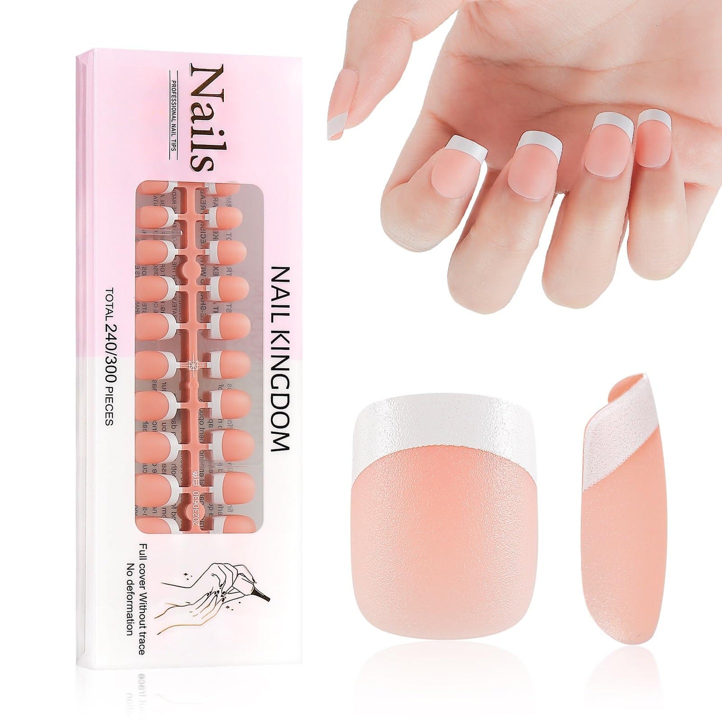 LIARTY 240 Pcs French Press On Nails Short Square, French Tip False Nails Manicure, 15 Size Acrylic Full Cover Artificial Fake Nails (Natural)