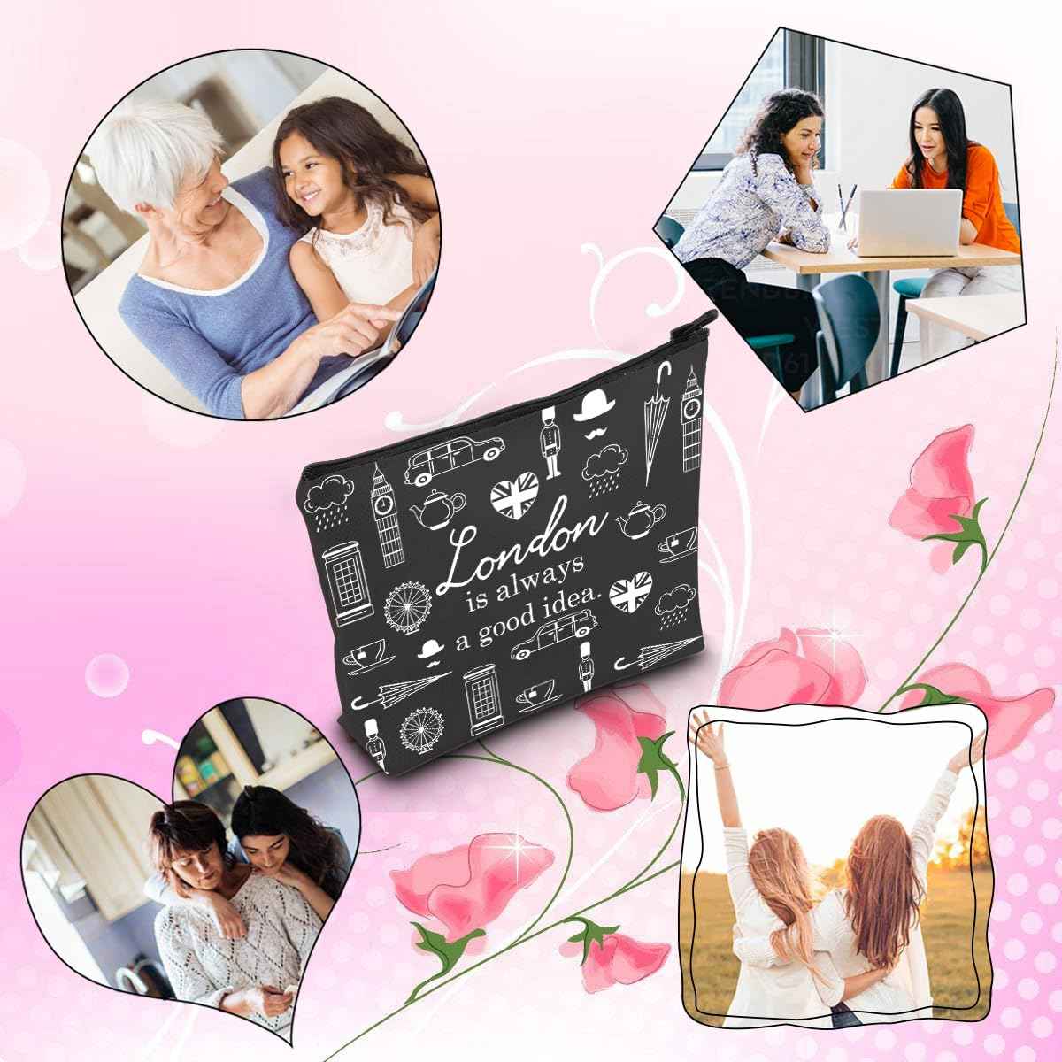 TSOTMO London Travel Gift London City Skyline London Is Always A Good Idea Zipper Pouch Makeup Bag (BLK-London)