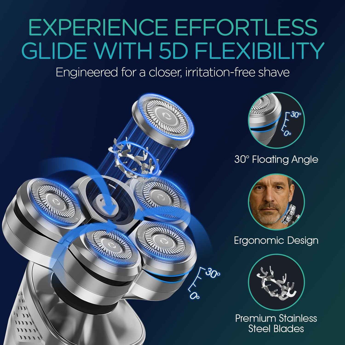 VOYOR Electric Razor for Men - 5D Floating Shavers for Men Magnetic Electric Shaver Rechargeable Face Shaver LED Display Wet Dry Shaving IPX6 Waterproof Mens Rotary Razor TX500 (Woodgrain)