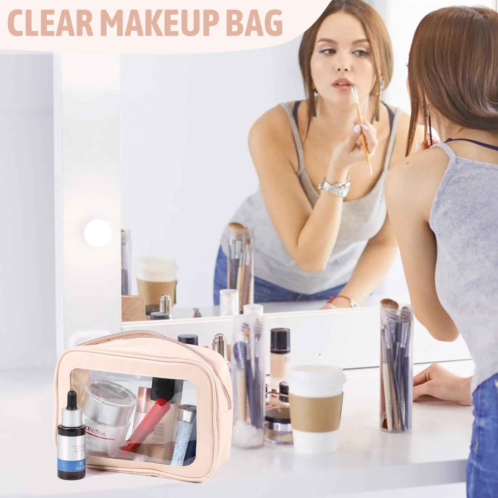 YOPCDJ 5PCS Clear Toiletry Bag,TSA Approved Travel Makeup Pouch with Zipper for Cosmetics and Toiletries，Diaper Bag Organizer Pouch Set，Women's Purse Organizer and Clear Car Bag