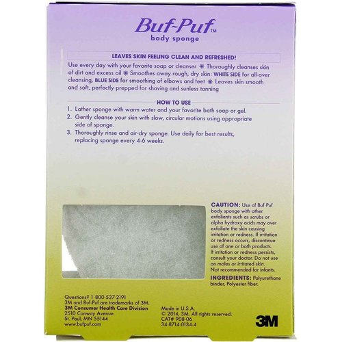 Buf-Puf Body Sponge, Bath Sponge, Dermatologist Developed, Cleanses Skin of Dirt, and Excess Oil, Reusable, Exfoliating, 5 Count