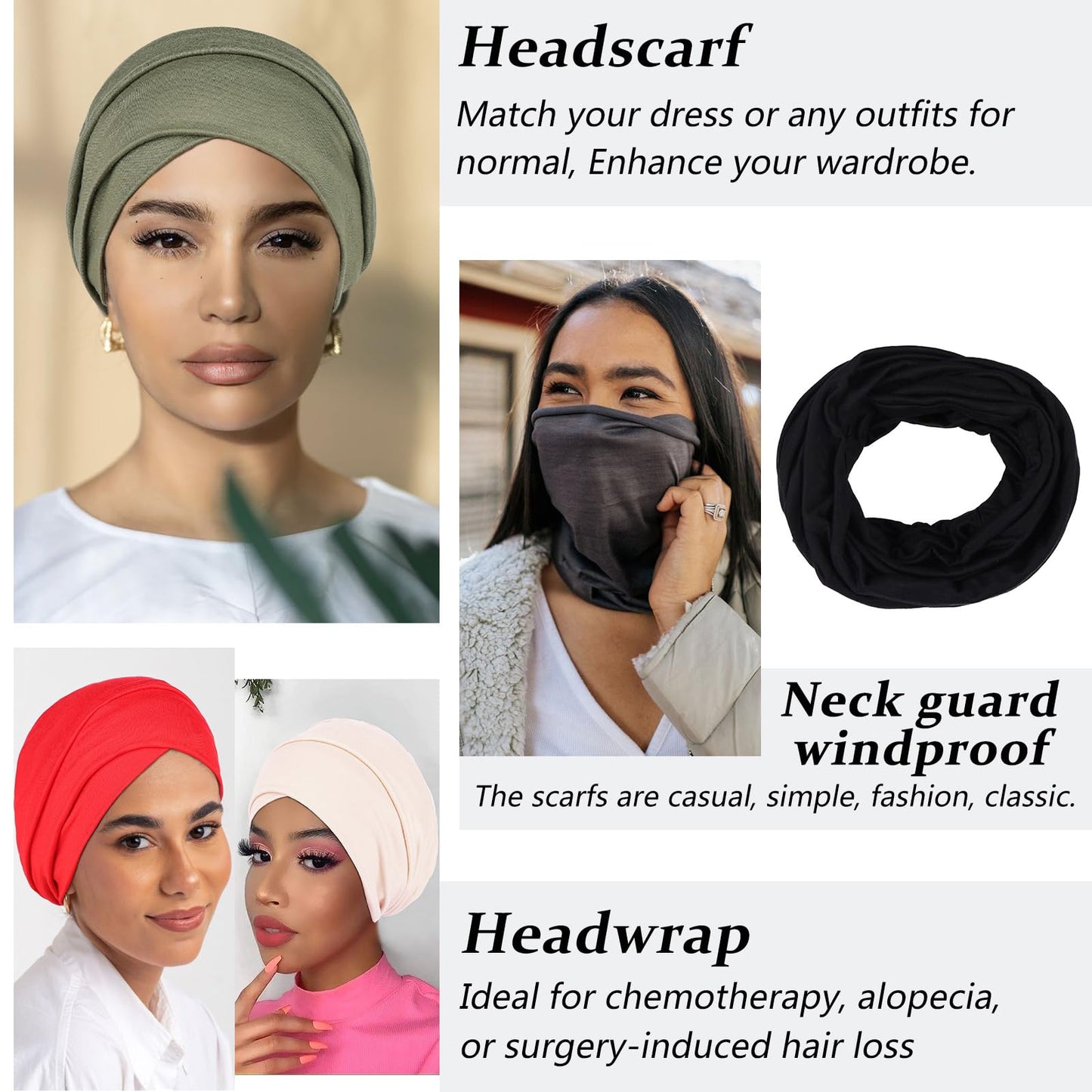 XTREND 1 Piece Multi-Purpose Headwrap Fashion Headband Stretch Knit Halo Turban Solid Color Extra Wide Head Wrap Covers Entire Head for Women (White)