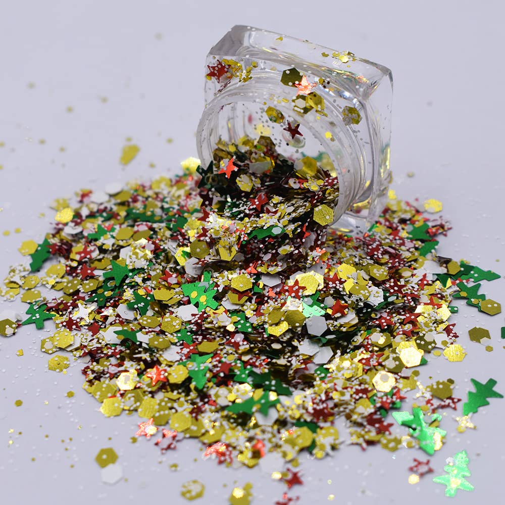 10 Grams/Pack - Christmas Holiday Snowflake Tree Mixes Series Glitter - Festival Rave Beauty Makeup Face Body Nail Art Craft Tumbler Decoration CH120