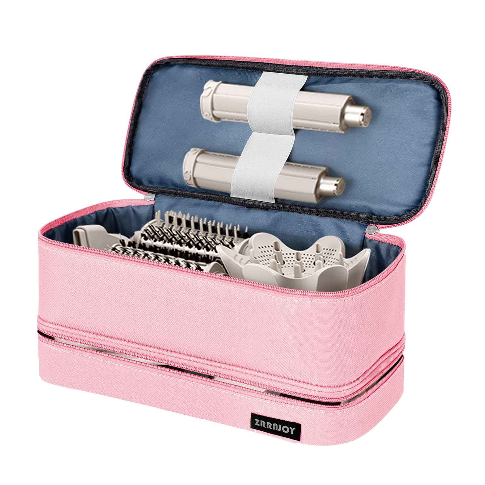 ZRRAJOY Double Layer Storage Case For Shark Flexstyle, Travel Carrying Case For Shark 430/440 Flexstyle, Organizer Bag For Shark Flexstyle/Dyson Airwrap Styler Attachments (Pink)