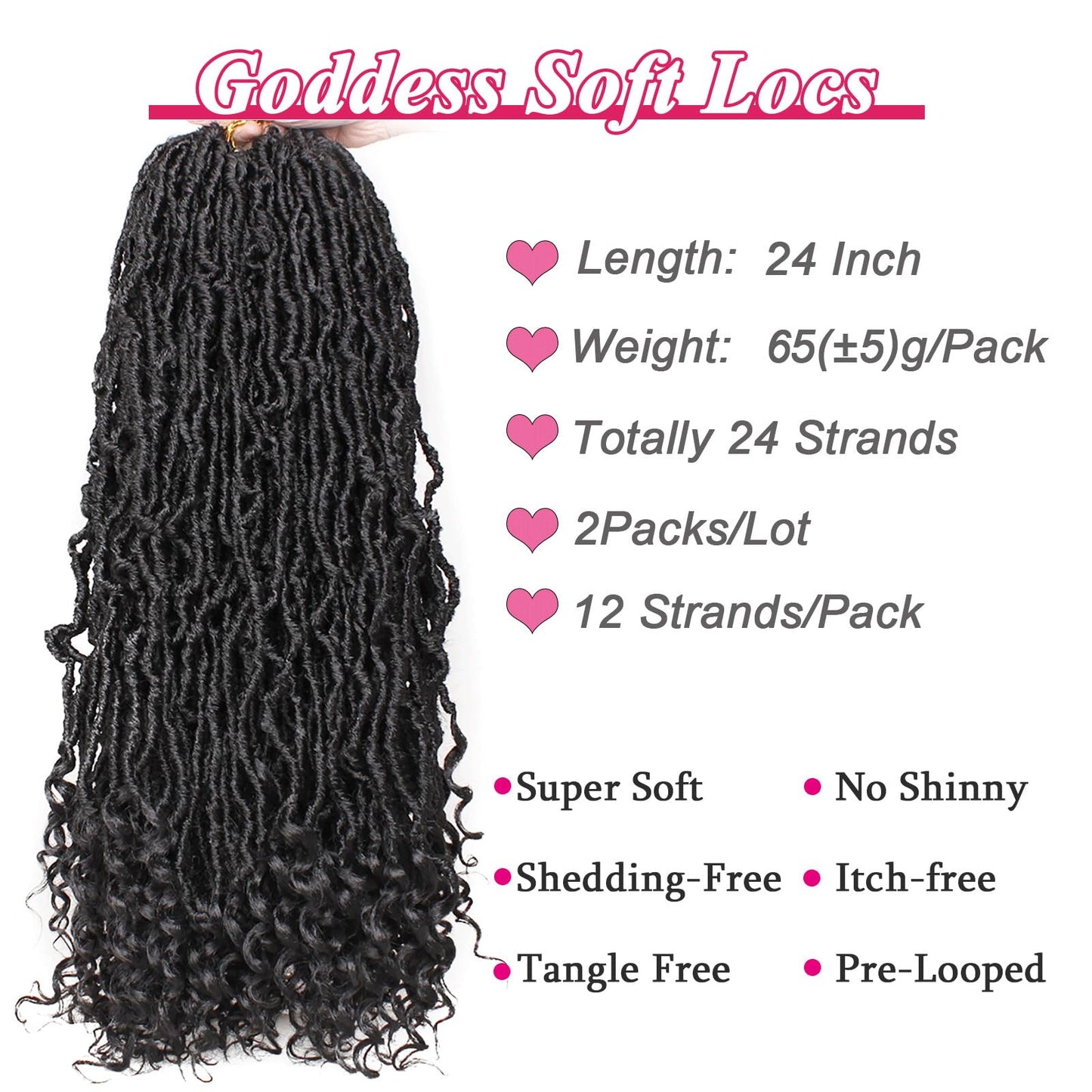 Leeven 24 Inch Goddess New Faux Locs Crochet Hair 2 Packs Long Soft Locs Crochet Braids Hair With Curly Ends Natural Black Synthetic Bohemian Locs Braiding Hair for Women 12 Strands/Pack 1B#