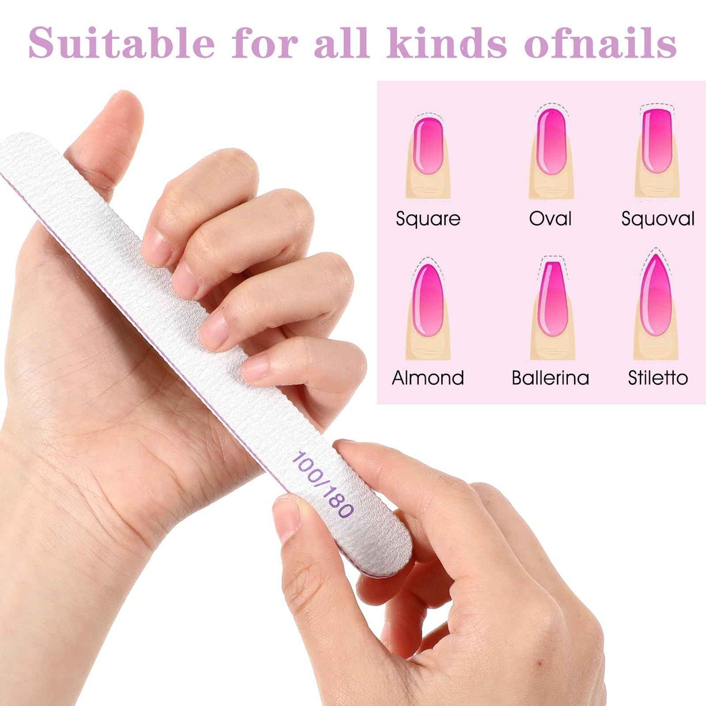 200 Pcs Nail Files 100/180 Grit Double Sides Emery Boards Reusable Nail Files for Acrylic Nails Professional Manicure Tools for Natural Nails Acrylic Nails Home and Salon Supplies (Oval)