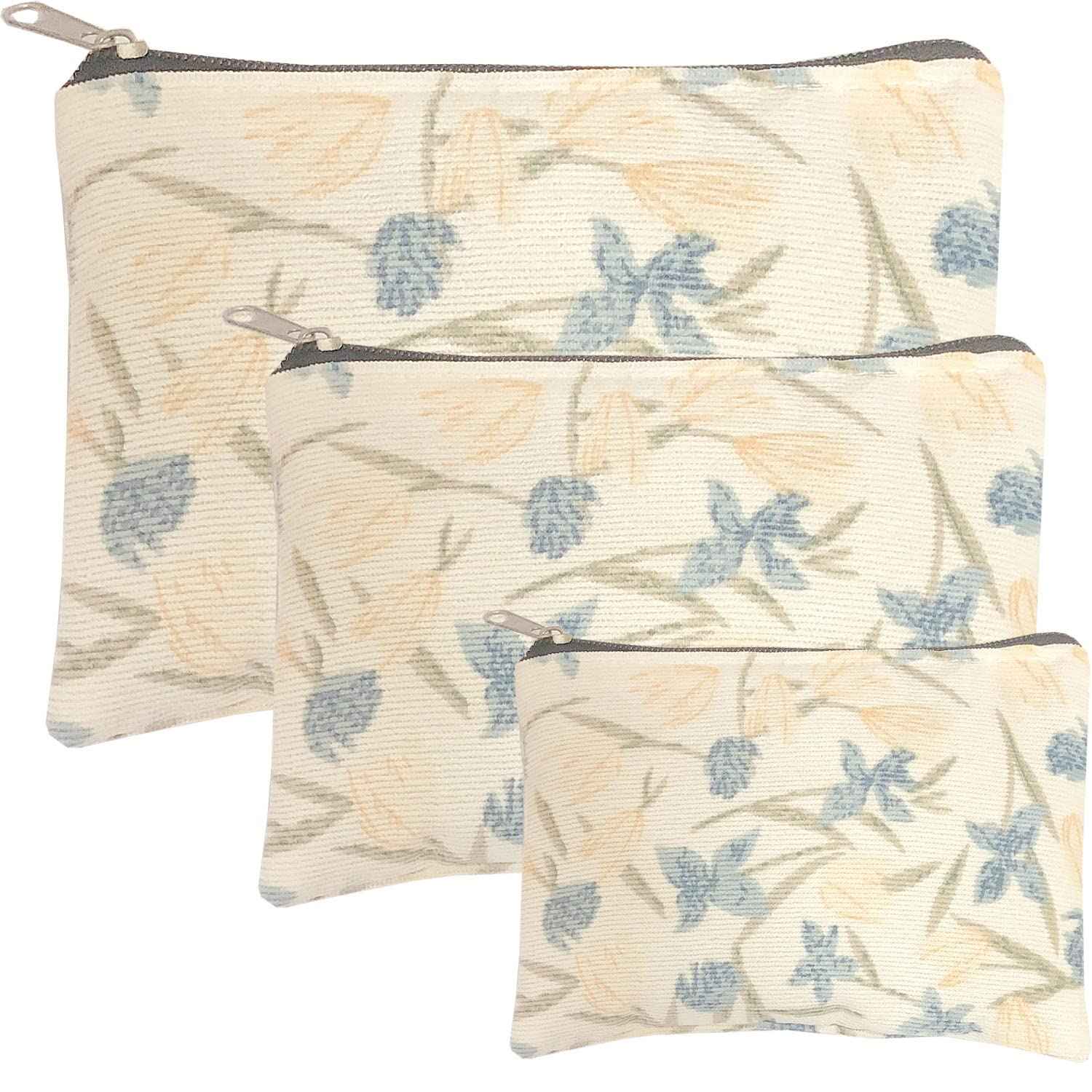 HappyDaily 3 Pack Beautiful and Multifunctional Makeup Cases or Cosmatic Bags or Travel Toiletry Pouch or Storage Bags or Purse for Women Girls (Beige Flower)