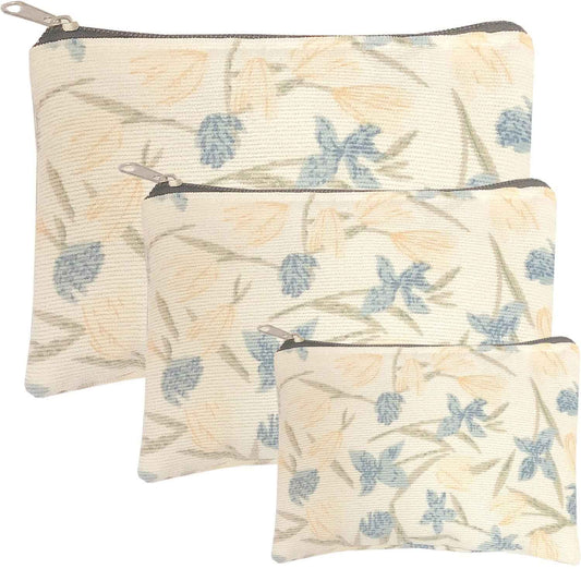 HappyDaily 3 Pack Beautiful and Multifunctional Makeup Cases or Cosmatic Bags or Travel Toiletry Pouch or Storage Bags or Purse for Women Girls (Beige Flower)