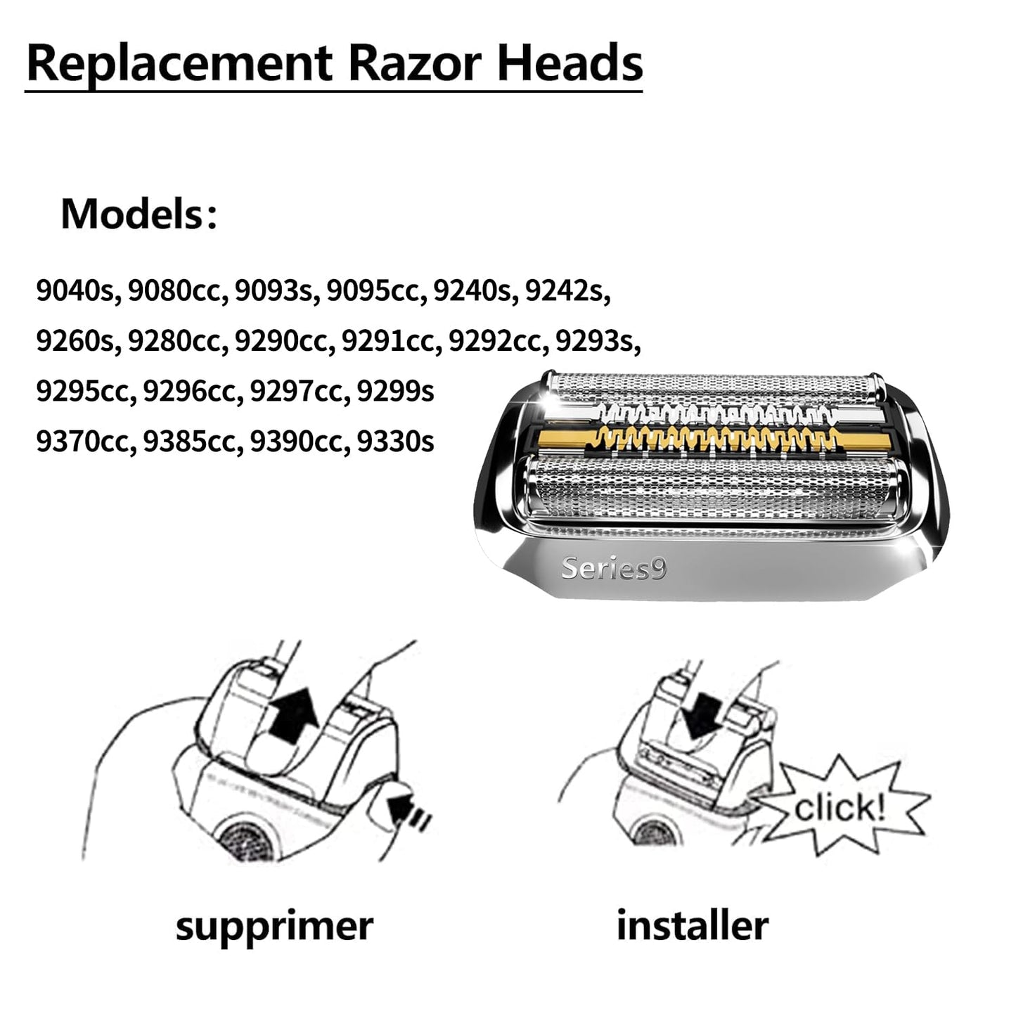 92S Series 9 Replacement Shaver Head Compatible with Braun Series 9 Replacement Heads&for Braun S9 Replacement Head,for All Series 9 Electric foil Shaver 290cc, 9291cc, 9370cc, 9293s, 9385cc etc Mode