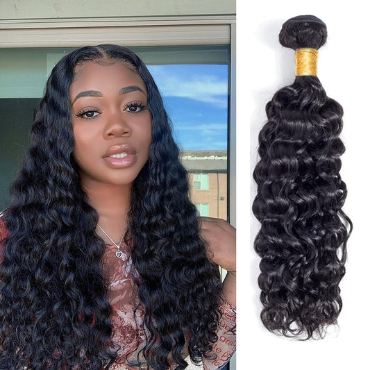 Miss Lee Water Wave Human Hair Bundles Brazilian Remy Water Wave Human Hair Bundles 10A Curly Human Hair Bundles Unprocessed Human Hair Extension Double Weft Natural Color for Black Women 18inch