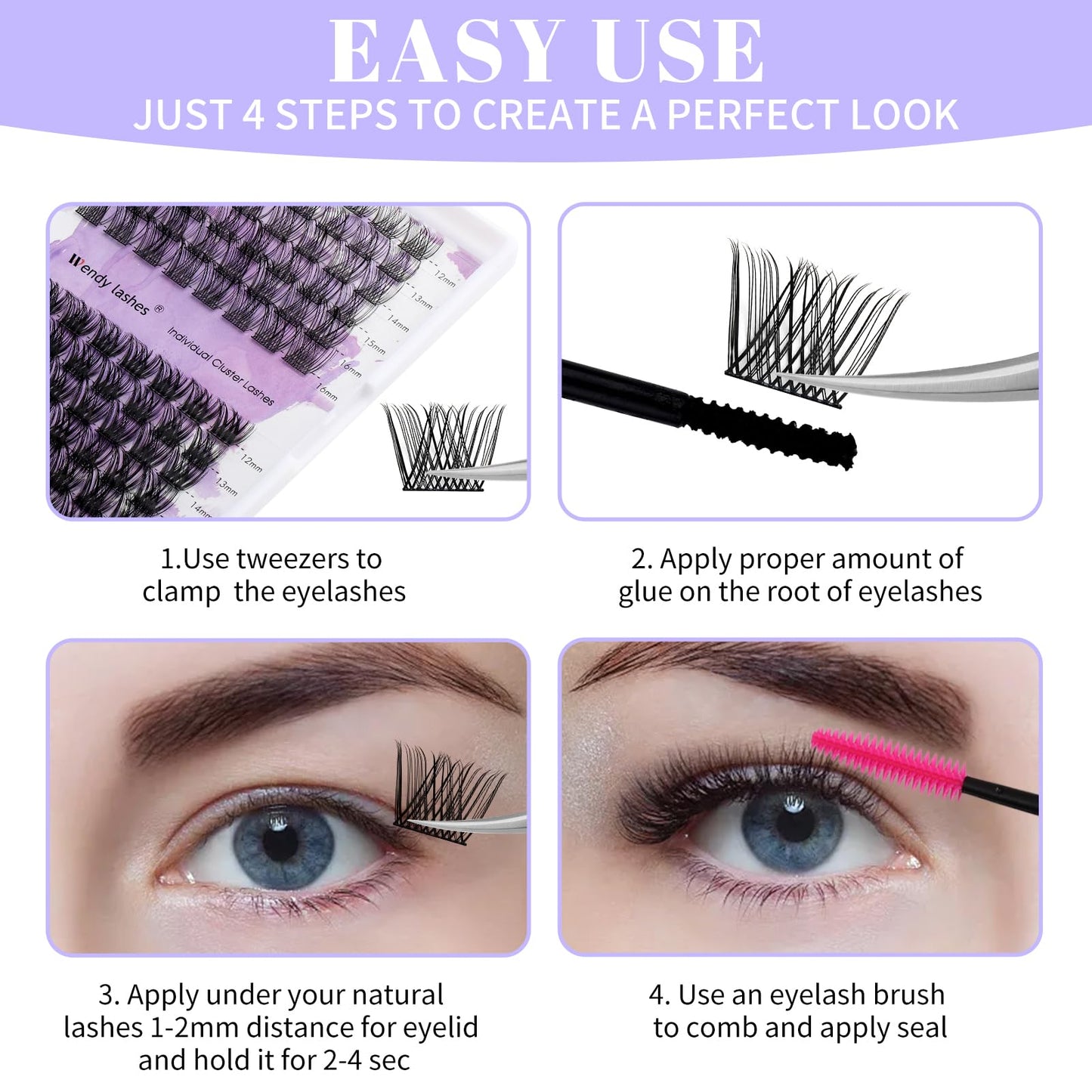 Lash Clusters Individual Lashes D Curl Cluster Eyelash Extensions Wide-stem Eyelashes Cluster 12-16mm Thin Band Cluster Lashes Soft and Wispy Clusters Matte Black (Grace/Charming-0.07D, 12-16mm Mixed)