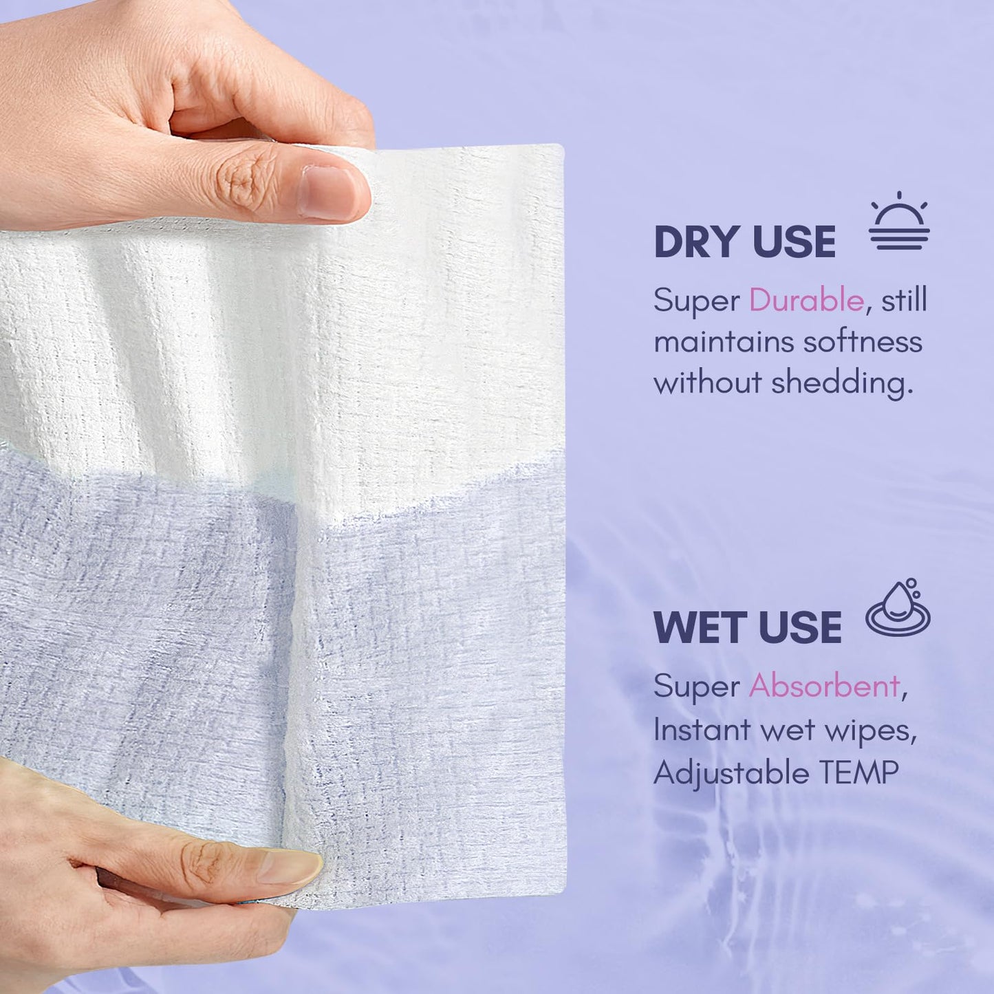 PoeticEHome Disposable Face Towel - Extra Thick Cotton Tissue Facial Cleansing Dry Wipes - Biodegradable Makeup Removing & Surface Cleaning Cloths, 2-Pack