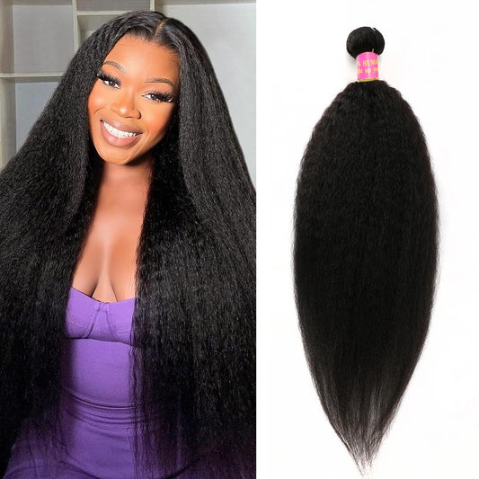 16 inch Kinky Straight Bundles Yaki Straight Human Hair 1 Bundles Natural Black Color 100% Unprocessed Brazilian Virgin Hair Kinky Straight Human Hair For Black Women