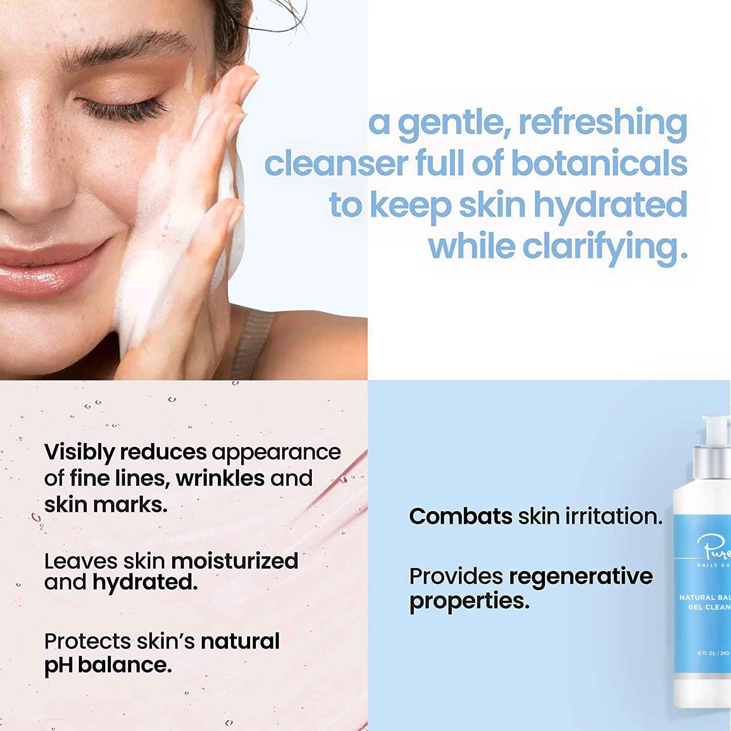 Pure Daily Care Natural Balance Gel Cleanser (8 Oz) - Gentle Refreshing Clinical-Grade Clean Beauty Daily Cleanser