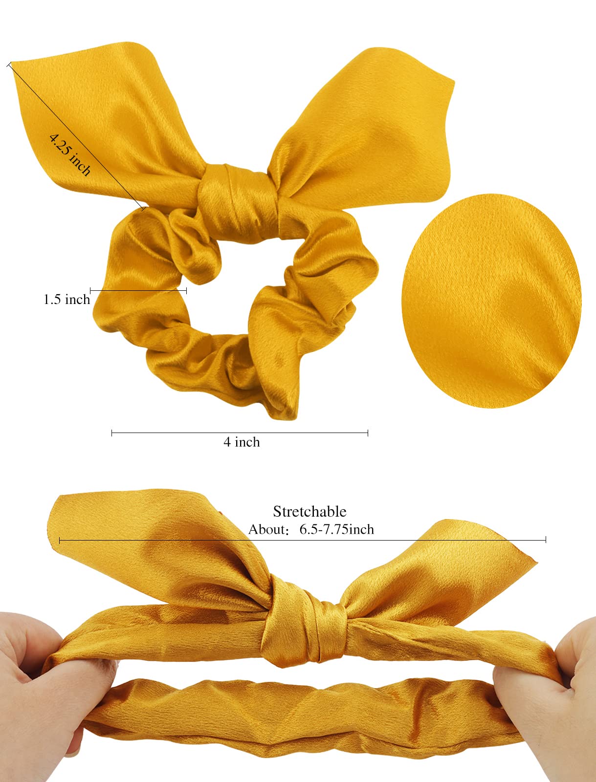 Jaciya Hair Scrunchies Silk Bow Scrunchies Bunny Ear Hair Ties Cute Satin Scrunchies with Bow for Girls Hair Ribbons for Women Elastic Ropes Scrunchy Bobbles 6 Count