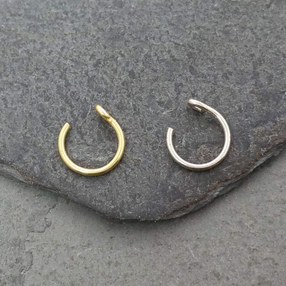 Set of 2 Fake Clip On Nose Rings 20g - Gold and Silver Tone Tiny Faux Piercing Hoops - No Piercing Needed