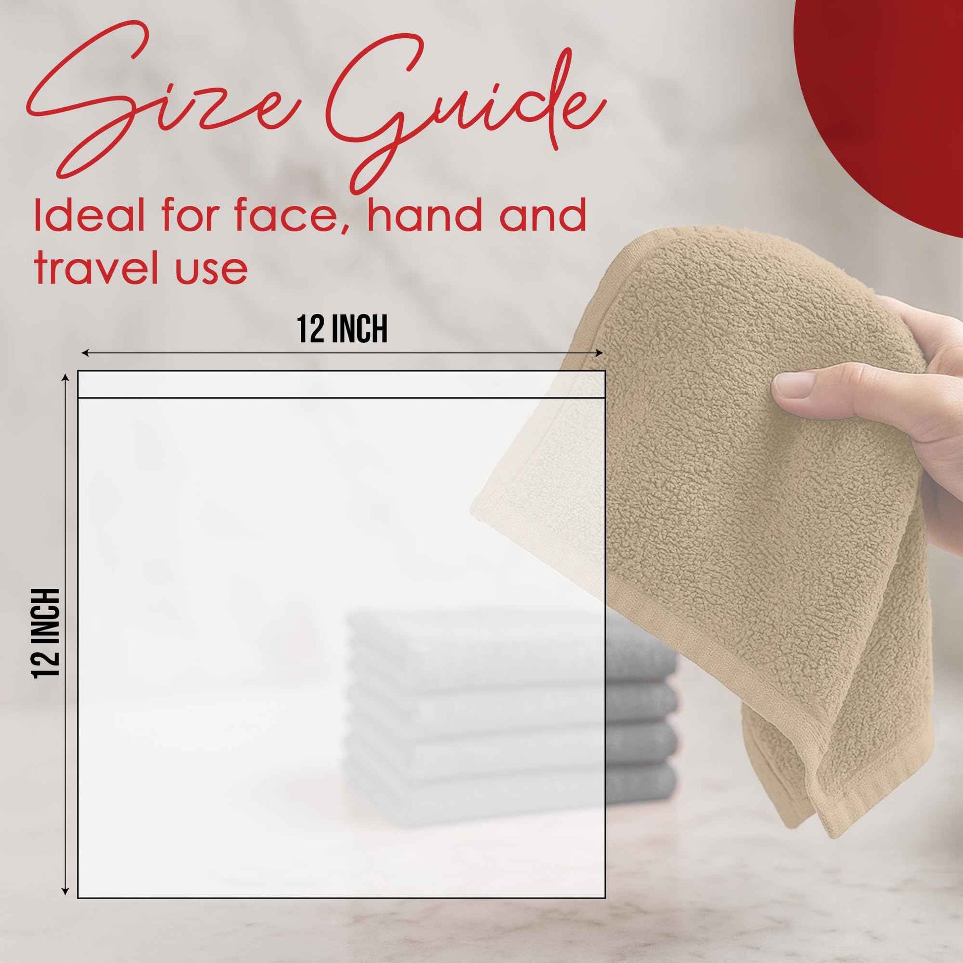 RIVERSIDE 12 Pack Washcloths - 12x12 Inches, 400 GSM, 100% Ring-Spun Cotton - Soft, Absorbent & Durable Face and Body Towels - for Bathroom, Spa, Gym, Makeup Removal & Everyday Use - Tan