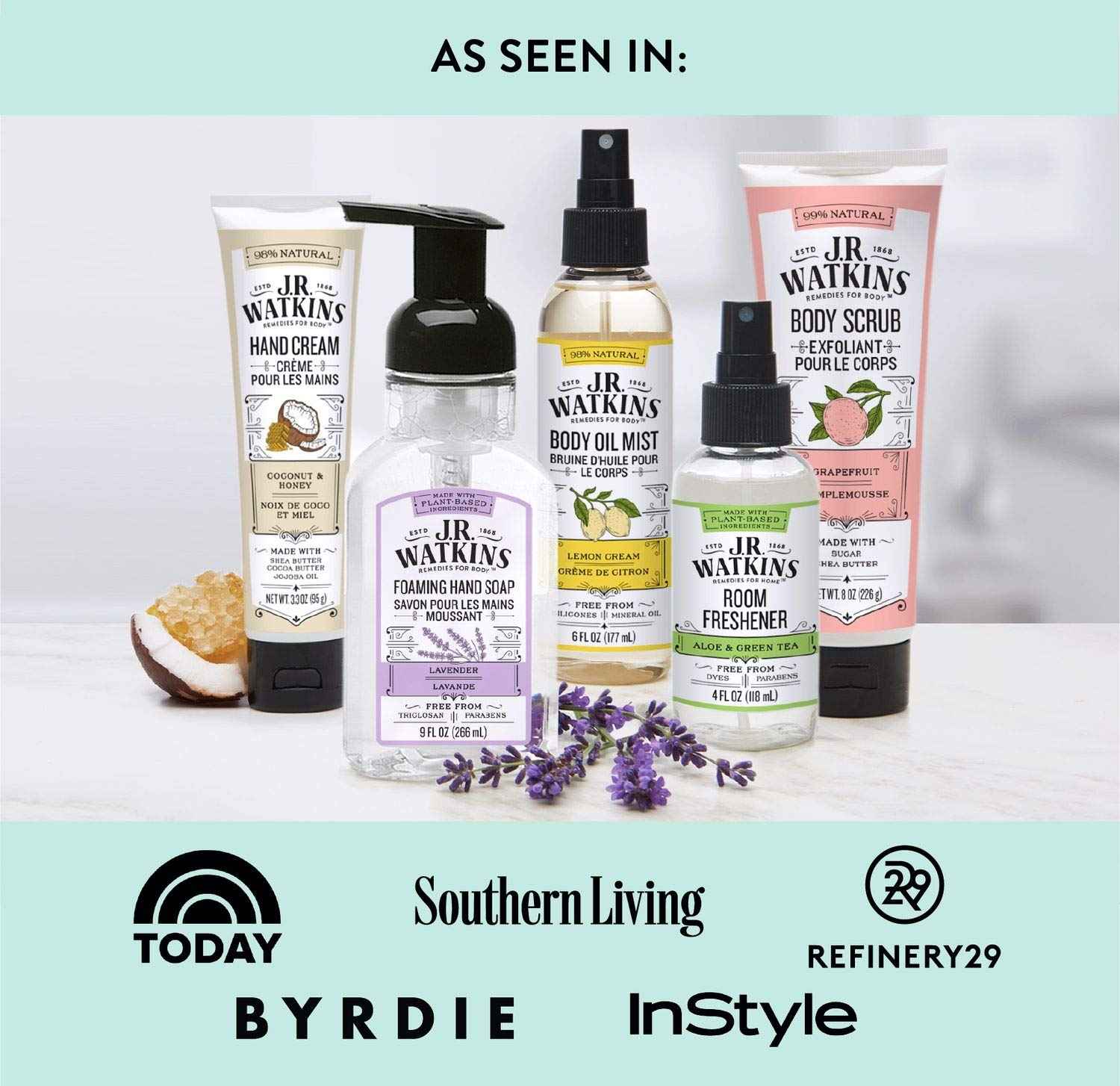 J.R. Watkins Daily Moisturizing Lotion – Body Cream in Pump Dispenser – Hydrating Skin Cream Made with Shea Butter, Cocoa Butter, Coconut Oil & Vitamin E, Lemon Cream, 18 fl oz