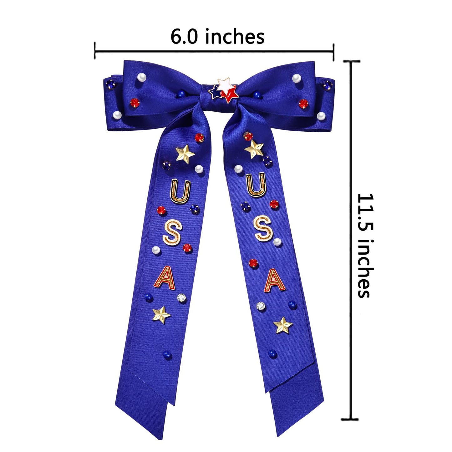 Boderier 4th of July Hair Bows for Women USA Stars Hair Bow Clips Jeweled Patriotic Ribbon Hair Clips Independence Day Hair Accessories Fourth of July Party Favors USA Star Blue