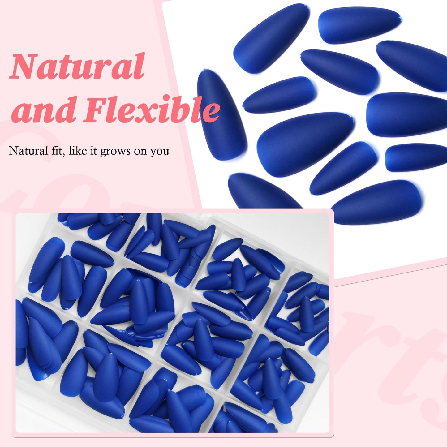 Lifextol 240PC Almond Press on Nails Medium Fake Nails Matte Blue Acrylic Nails Press ons Nail Short Stiletto False Nail Tips Glue Almond Artificial Fingernail & Nail Glue Ahdesive Tabs for Women