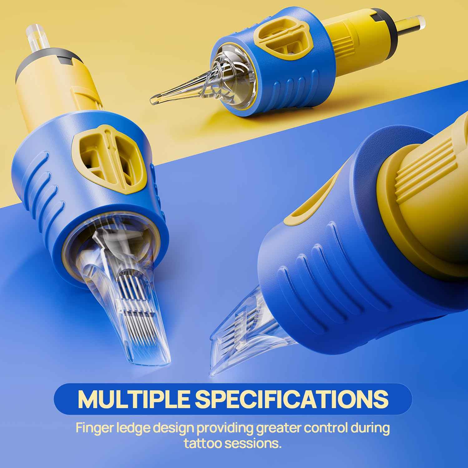 ES SHIELD Tattoo Needles, 50pcs Assorted Silicone Finger Ledge Tattoo Cartridge Needle #12 Standard 3RL 5RL 7RL 9RL 11RL Round Liner for Tattoo Pen Tattoo Supplies