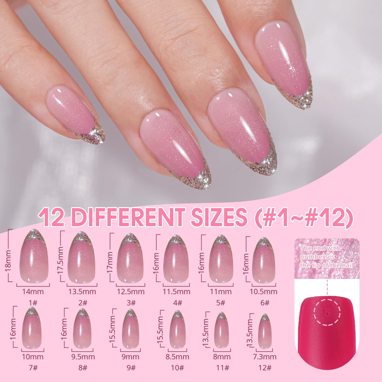 NEW Press on Nails Short, Jofay Fashion 144Pcs Salon-Like Fake Nails With Designs, French, Glitter, Mermaid/Pearl/Aurora Chrome Artificial Acrylic False Nails, Glue on Nails Stick on Nails for Women