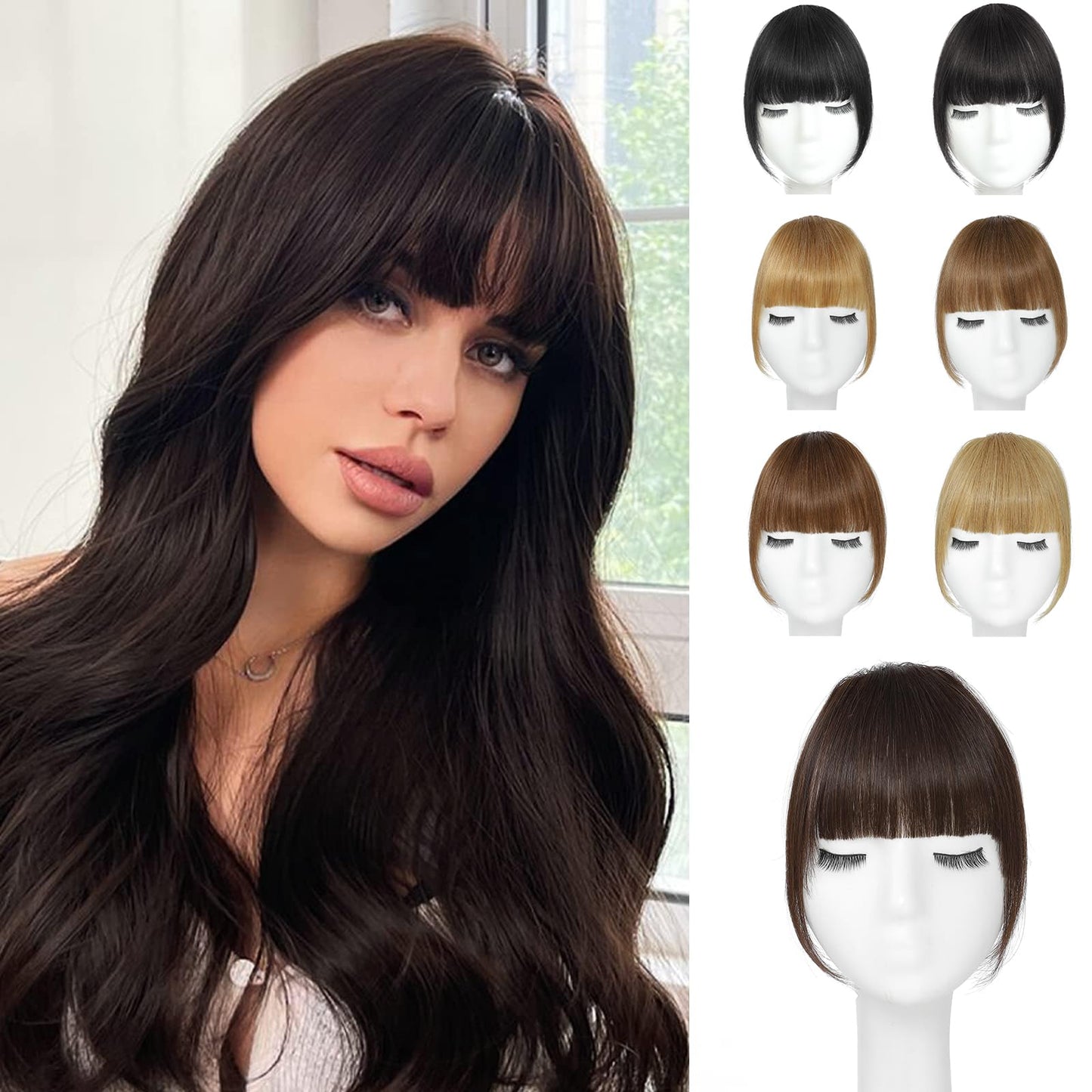 Clip In Bangs-Fake Bangs Hair Clip Dark Brown Clip On Bangs Real Human Hair French Curtain Bangs For Women Clips French Bangs Hair Extensions Fringe With Temples Hairpieces Curved Bangs For Daily Wear