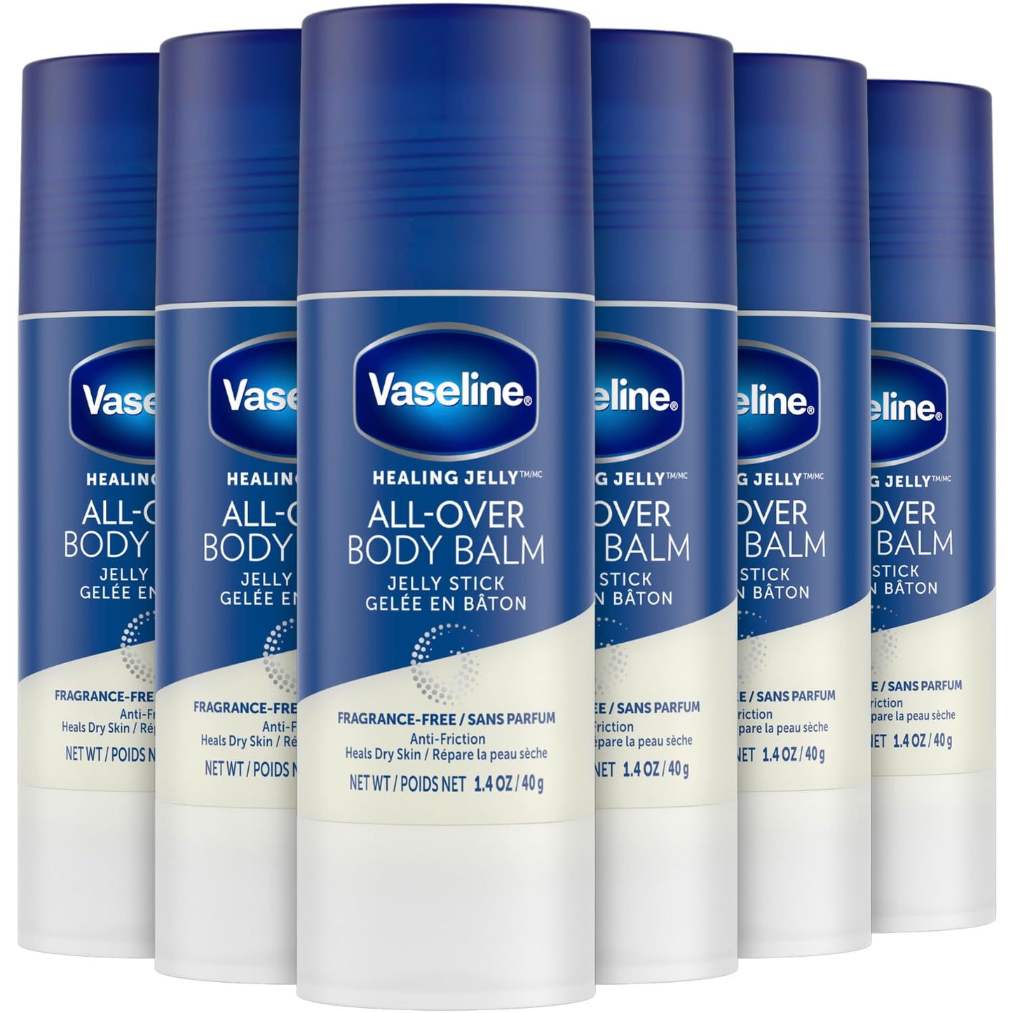 Vaseline All Over Body Balm Jelly Stick, Travel Size – Chafing Stick, Lotion for Extremely Dry Skin, Petroleum Jelly Sticks with Vitamin E for Glowing Skin, Unscented, 1.4 Oz Ea (Pack of 6)