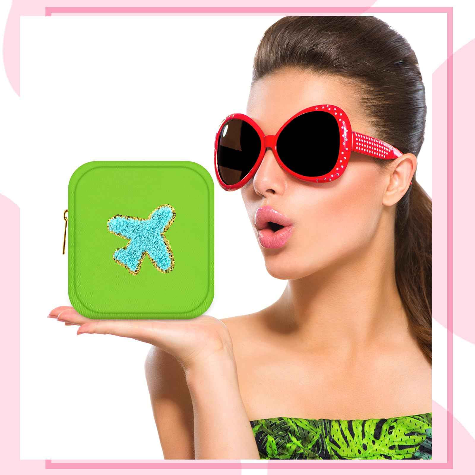 Zubebe 6 Pcs Preppy Patch Cute Makeup Bags Toiletry Bags Skincare Pouch Chenille Letter Nylon Bag for Purse Small Zipper Cosmetic Makeup Pouch Preppy Things for Travel(Fluorescent Color)