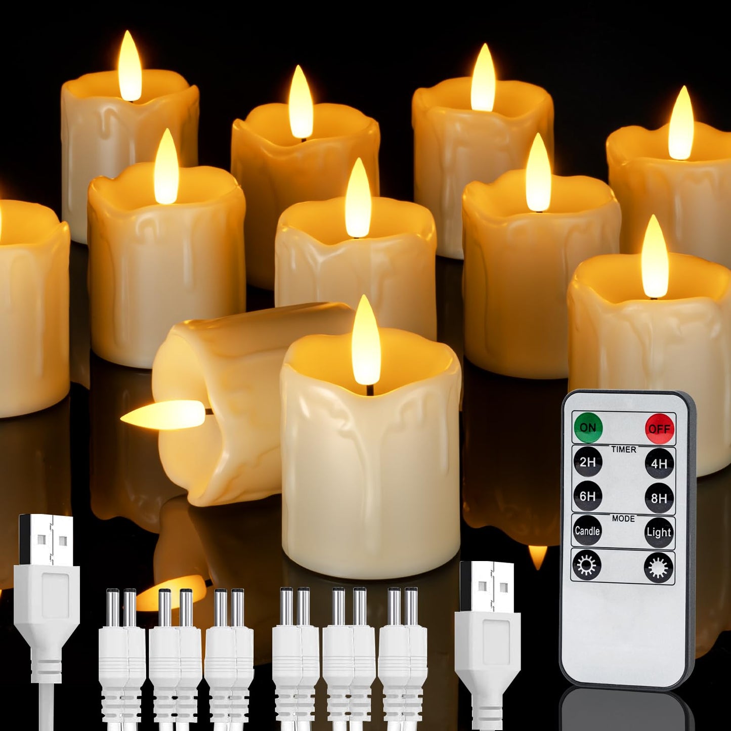 Homemory Rechargeable Flameless Candles with Timer Remote, 2" x 2" Realistic Battery Operated LED Votive Tea Lights, 12Pack Electric Fake Candle in Warm White (USB Charging Cable Included)