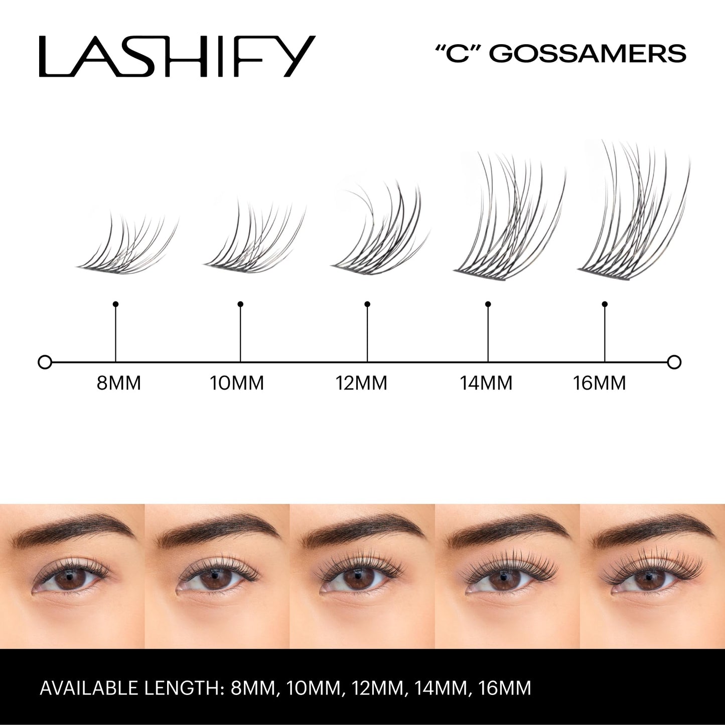 Lashify Curl 8mm Gossamer Eyelash Extensions Refill, Black, DIY False Lashes for a Natural Look