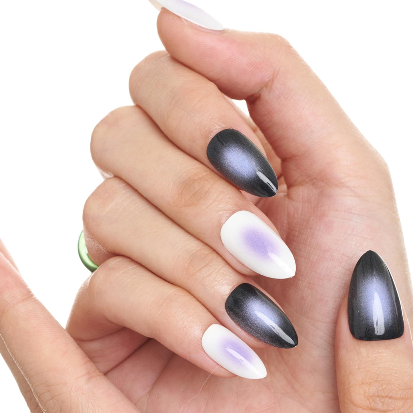 GLAMERMAID Press on Nails Short Almond, Summer Blush Blue Purple Glue on Gel Nails, Short Stiletto Acrylic False Nails Kits Reusable UV Finish Full Cover Stick on Nails for Women Gift