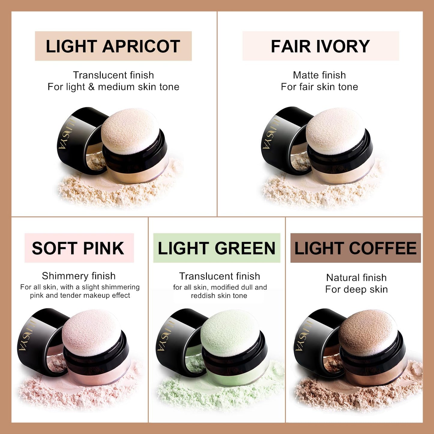 Setting Powder Lightweight Loose Powder Finishing Powder Long-Lasting Face Powder Waterproof with Soft Mushroom Powder Puff & Mirror, Translucent Finish (Light Green/Translucent)-3 Boxes